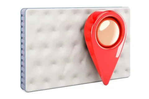 Mattress with map pointer, 3D rendering Stock Illustration