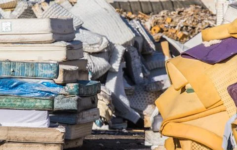 Mattress recycling facility operating at zero waste. Stock Photos