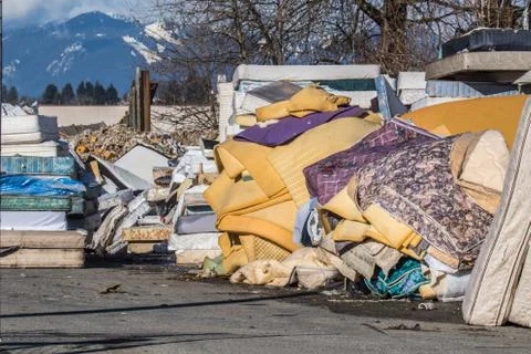 Mattress recycling facility operating at zero waste. Stock Photos