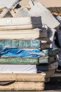 Mattress recycling facility operating at zero waste. Stock Photos