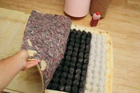 Mattress repair. The internal structure of a spring mattress. Spring block .. Stock Photos