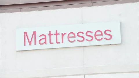 Mattresses word writing caption text sign in red on white rectangle background Stock Footage 251368228