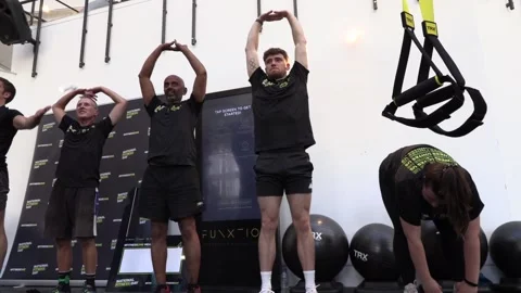 Matty Lee and Tanni Grey-Thompson work out on National Fitness Day Video stock 161316653
