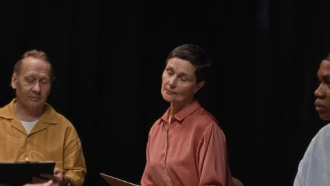 Mature Actress Rehearsing Script during Drama Class Stock Footage 311451110