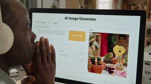 Mature Black Man Using Ai Image Generator on Computer Stock Footage 347649791