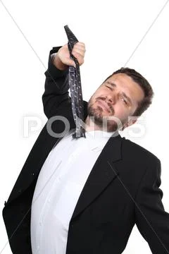 Mature business man hangs himself Stock Photos