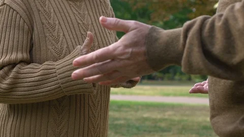 Mature couple actively gesticulating arguing openair, family conflict, quarrel Vidéo 119014112