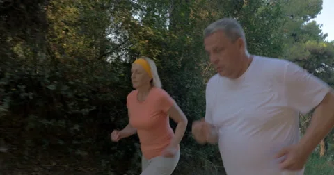 Mature couple jogging in the forest Stock Footage 61754002
