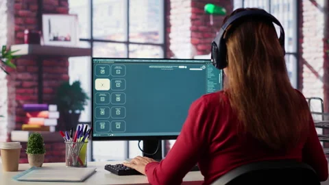 Mature developer coding cloud computing with AI chatbot on pc Stock Footage 306107855