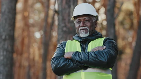 Mature developer forestry engineer foreman professional construction worker in Stock Footage 169643207