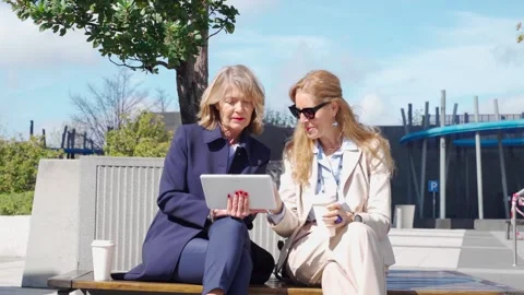 Mature Executives Reviewing Data on Tablet Stock Footage 242398974