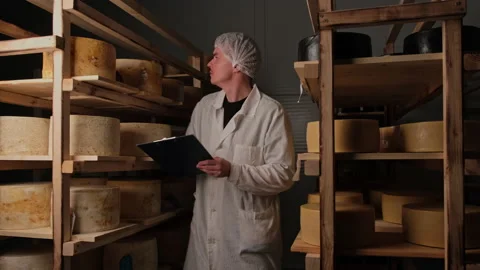 Mature farmer in protective cap working at manufacturing Vidéo 180046527