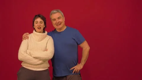 Mature father posing together with his daughter Stock Footage 325529356