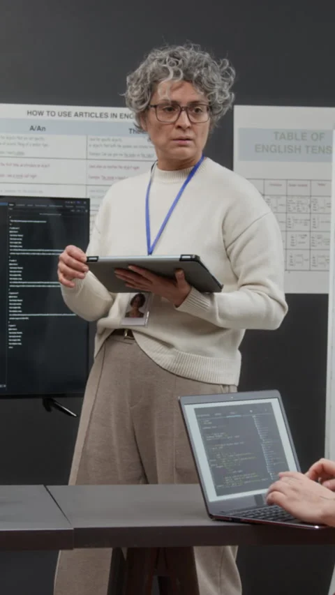 Mature Female Teacher in Programming Class at Correctional Facility Vertical Stock Footage 329003067