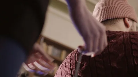 Mature guy with D-sub cable hanging from inside of his nape is getting connected Video stock 95067542