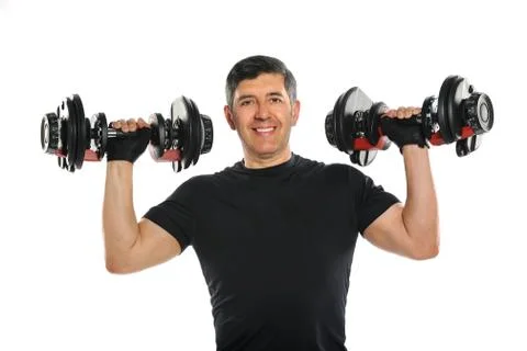 Mature hispanic man exercising Stock Photos
