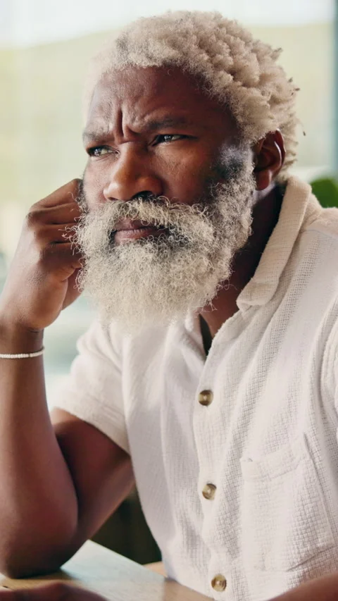 Mature, home and problem solving with black man for serious decision or Video stock 346279983
