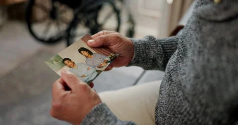 Mature, man and remember with memory for picture in closeup, family and alone Stock Footage 251109916