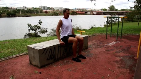 Mature Man Doing Triceps Extensions Stock Footage 103233703
