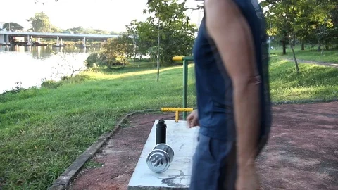 Mature Man Doing Triceps Extensions Stock Footage 111211231