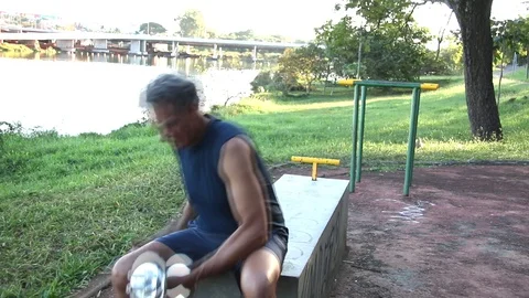 Mature Man Doing Triceps Extensions Stock Footage 111211941