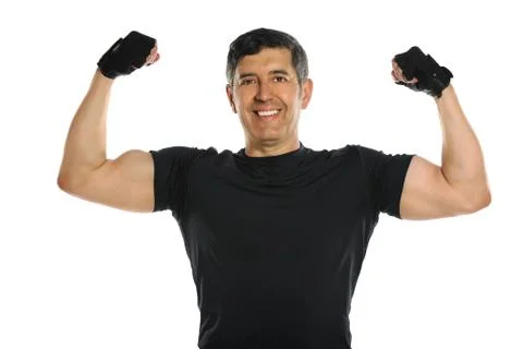 Mature Man Flexing Biceps Stock Photos