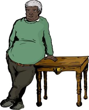 Mature Man in Green Leaning on Table Stock Illustration
