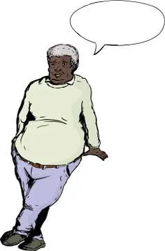 Mature Man Leaning with Word Balloon Stock Illustration
