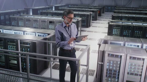 Mature man using tablet in data center Stock Footage 171823053