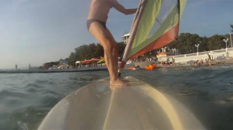Mature man on the windsurf Stock Footage 912338