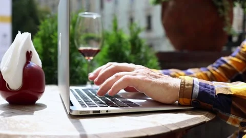 Mature old man hands typing message text using laptop keyboard for working 스톡 동영상 163706710