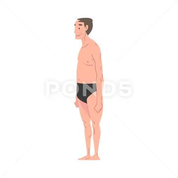 Mature Overweight Man in Underwear, Male Body Type Cartoon Style Vector Stock Illustration