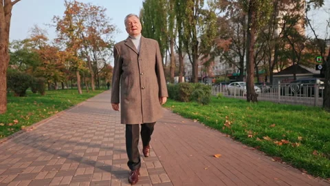 Mature stroll in park in fall Stock Footage 150203969