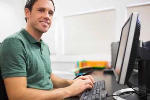 Mature students in computer room Stock Photos