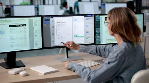 Mature Woman Using Computer Screens Stock Footage 337632089