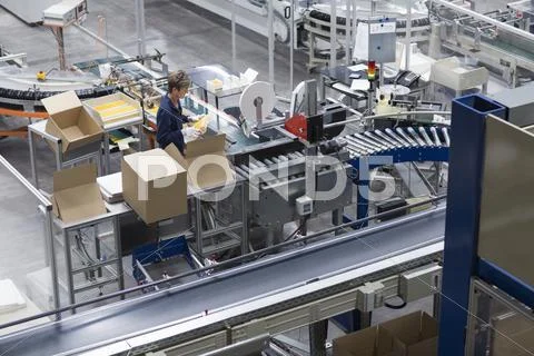 Mature Woman Working In Paper Packaging Factory