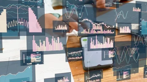 Mature woman's hands tapping smartphone, initiating data overlay and analyzing Stock Footage 337913004