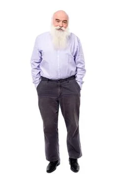 Matured man posing to camera, full length. Stock Photos