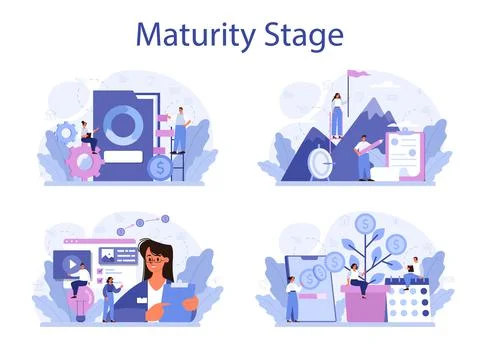 Maturity stage concept set. Project life cycle period. Successful business Stock-Illustration