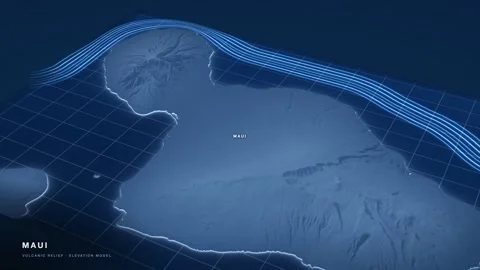 Maui 3D terrain relief map as an engineering blueprint Stock Footage 344565196