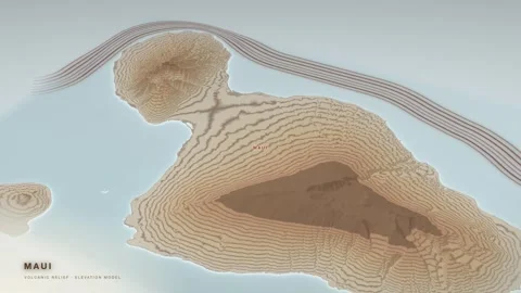 Maui 3D terrain relief map drawn as a topographic contour sheet Stock-Footage 344565411