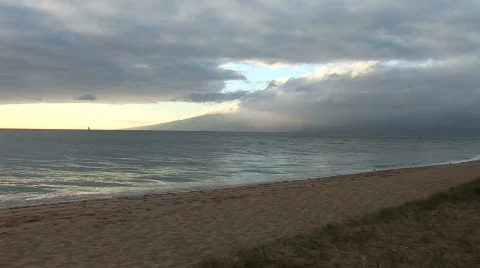 Maui Beach Pan Left Horizon Stock Footage