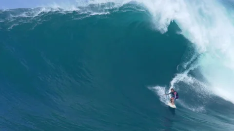 MAUI, HAWAII.  Big Wave Surfing Wipeout. Surfer Crashes on  Stock Footage 59198109