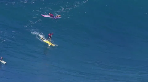 MAUI, HAWAII. Surfers Ride Giant Ocean Waves Breaking Stock Footage 59215088