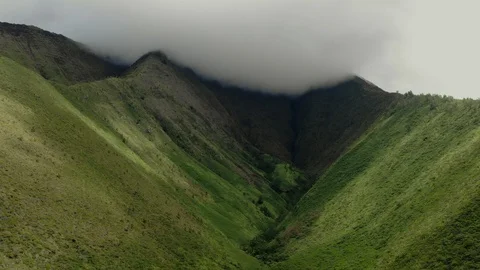 Maui Mountains cinematic dolly zoom, lush green scenery Stock Footage