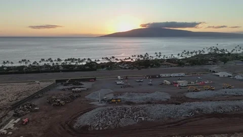 Maui Sunset Beach Construction Site Aerial Stock Footage 320805812