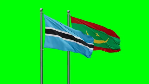 Mauritania and Botswana two flags Stock Footage 294249634