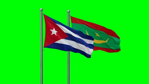 Mauritania and Cuba two flags Stock Footage 291471769