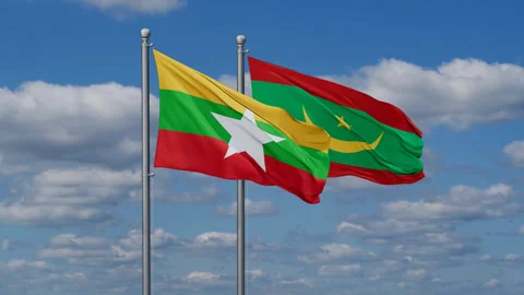 Mauritania and Myanmar two flags Stock Footage 284802706