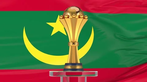 Mauritania flag and Afcon trophy Stock Footage 168182136